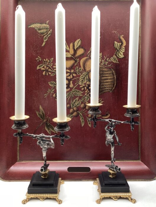 2 kandelaren brons/verzilverd