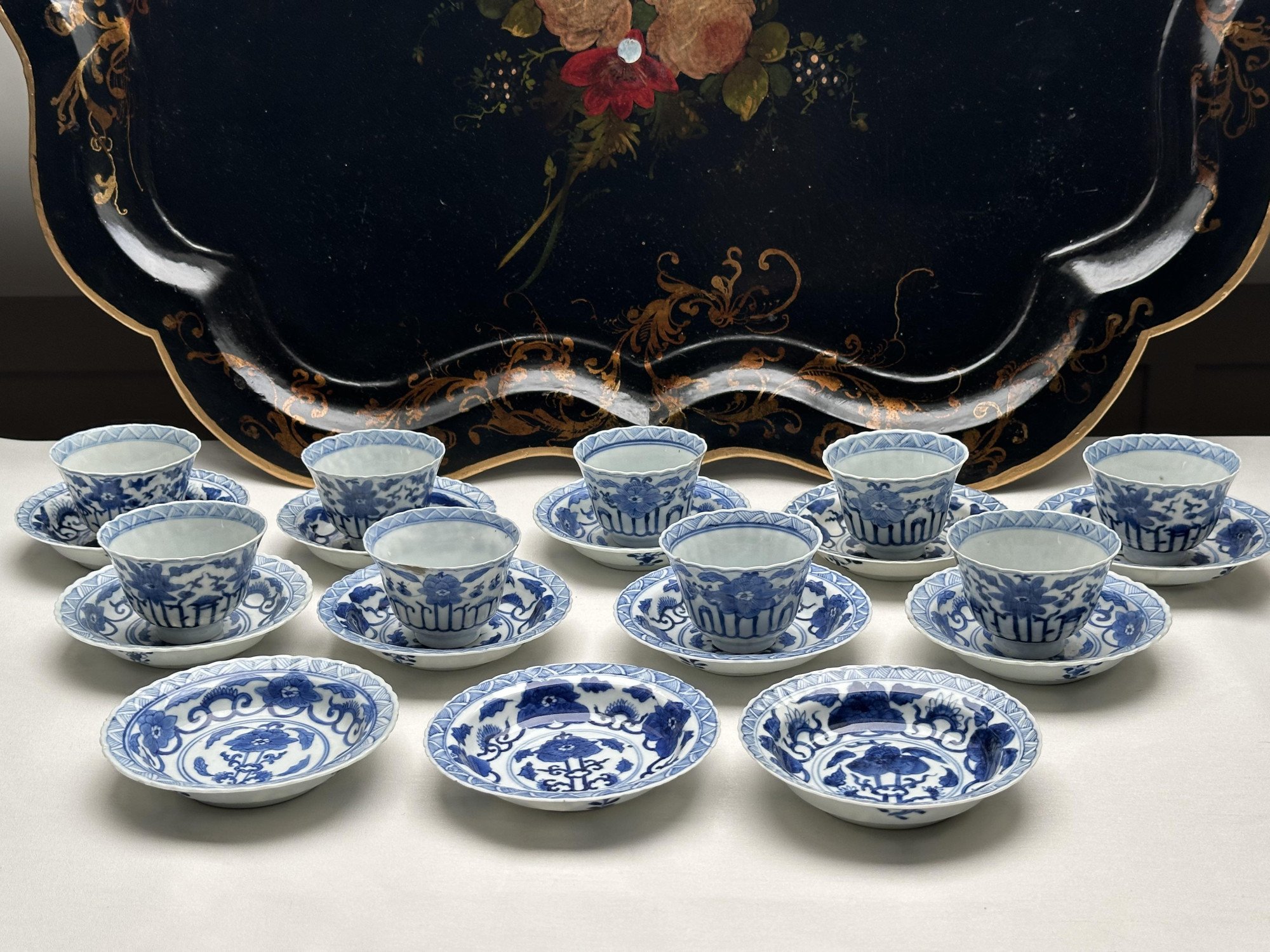 Chinees blauw wit porseleinen kop en schotels – Kangxi merken